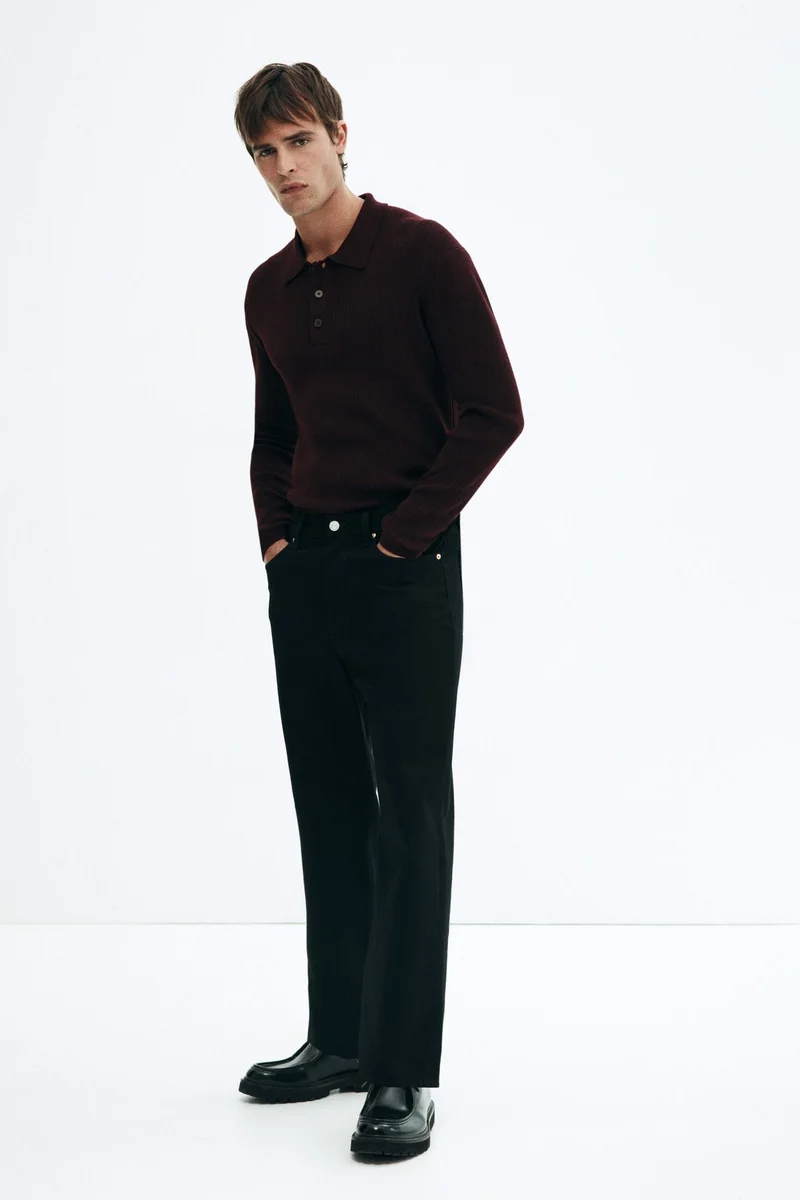 H&M Slim Fit Rib-knit polo shirt